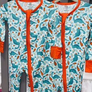 Dinosaur Print Baby Onesies with Orange Trim NEW